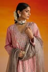 Shop_OHH CROW_Pink Raw Silk Hand Embroidered Sequins V-neck Kurta Pant Set 