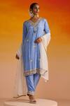 Buy_OHH CROW_Blue Crepe Hand Embroidered Sequins V-neck Kurta Pant Set _at_Aza_Fashions