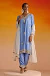 Buy_OHH CROW_Blue Crepe Hand Embroidered Sequins V-neck Kurta Pant Set _Online_at_Aza_Fashions