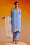 Shop_OHH CROW_Blue Crepe Hand Embroidered Sequins V-neck Kurta Pant Set _Online_at_Aza_Fashions