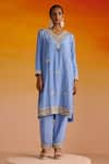 OHH CROW_Blue Crepe Hand Embroidered Sequins V-neck Kurta Pant Set _at_Aza_Fashions