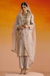 Buy_OHH CROW_Grey Raw Silk Hand Embroidered Sequins Scoop Kurta Set _Online_at_Aza_Fashions