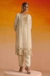 Buy_OHH CROW_Ivory Upada Silk Hand Embroidered Sequins U Neck Kurta Pant Set _Online_at_Aza_Fashions