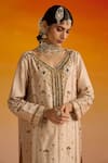 Buy_OHH CROW_Beige Raw Silk Hand Embroidered Sequins V-neck Kurta Set 