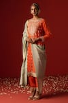 Buy_OHH CROW_Orange Crepe Hand Embroidered Sequins V-neck Kurta Pant Set _at_Aza_Fashions