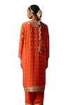 Shop_OHH CROW_Orange Crepe Hand Embroidered Sequins V-neck Kurta Pant Set _at_Aza_Fashions