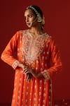 Shop_OHH CROW_Orange Crepe Hand Embroidered Sequins V-neck Kurta Pant Set 