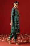 Shop_OHH CROW_Green Upada Silk Hand Embroidered Sequins Notched Kurta Set _at_Aza_Fashions