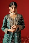 Shop_OHH CROW_Green Upada Silk Hand Embroidered Sequins Notched Kurta Set 