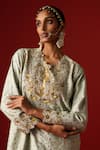 OHH CROW_Green Raw Silk Hand Embroidered Sequins Scoop And Zari Kurta Pant Set _at_Aza_Fashions