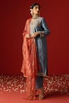 OHH CROW_Blue Raw Silk Hand Embroidered Sequins Notched And Zari Kurta Set _Online_at_Aza_Fashions