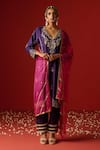 Buy_OHH CROW_Purple Chanderi Hand Embroidered Sequins V-neck Zari And Kurta Pant Set _at_Aza_Fashions