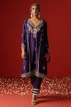 OHH CROW_Purple Chanderi Hand Embroidered Sequins V-neck Zari And Kurta Pant Set _Online_at_Aza_Fashions