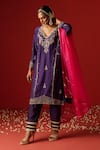 Buy_OHH CROW_Purple Chanderi Hand Embroidered Sequins V-neck Zari And Kurta Pant Set _Online_at_Aza_Fashions