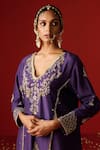 Buy_OHH CROW_Purple Chanderi Hand Embroidered Sequins V-neck Zari And Kurta Pant Set 