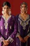 Shop_OHH CROW_Purple Chanderi Hand Embroidered Sequins V-neck Zari And Kurta Pant Set 