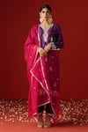 Buy_OHH CROW_Purple Raw Silk Hand Embroidered Sequins Notched Zari And Kurta Set _at_Aza_Fashions