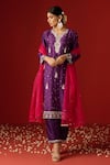 Shop_OHH CROW_Purple Raw Silk Hand Embroidered Sequins Notched Zari And Kurta Set _Online_at_Aza_Fashions