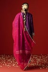 Buy_OHH CROW_Purple Raw Silk Hand Embroidered Sequins Notched Zari And Kurta Set 