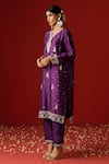 Shop_OHH CROW_Purple Raw Silk Hand Embroidered Sequins Notched Zari And Kurta Set 