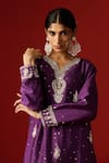 OHH CROW_Purple Raw Silk Hand Embroidered Sequins Notched Zari And Kurta Set _Online