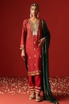 Buy_OHH CROW_Maroon Chanderi Hand Embroidered Sequins Scoop Zari Kurta Set _at_Aza_Fashions