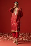 Buy_OHH CROW_Maroon Chanderi Hand Embroidered Sequins Scoop Zari Kurta Set _Online_at_Aza_Fashions