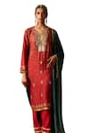 OHH CROW_Maroon Chanderi Hand Embroidered Sequins Scoop Zari Kurta Set _at_Aza_Fashions