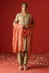 Buy_OHH CROW_Beige Raw Silk Hand Embroidered Sequins Notched Zari Kurta Set _at_Aza_Fashions