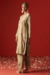 Buy_OHH CROW_Beige Raw Silk Hand Embroidered Sequins Notched Zari Kurta Set _Online_at_Aza_Fashions