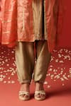 OHH CROW_Beige Raw Silk Hand Embroidered Sequins Notched Zari Kurta Set _at_Aza_Fashions