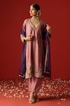 Buy_OHH CROW_Pink Raw Silk Hand Embroidered Sequins V-neck Zari Kurta Pant Set _at_Aza_Fashions