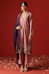 OHH CROW_Pink Raw Silk Hand Embroidered Sequins V-neck Zari Kurta Pant Set _Online_at_Aza_Fashions