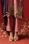 Buy_OHH CROW_Pink Raw Silk Hand Embroidered Sequins V-neck Zari Kurta Pant Set _Online_at_Aza_Fashions