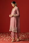 Buy_OHH CROW_Pink Raw Silk Hand Embroidered Sequins V-neck Zari Kurta Pant Set 