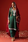 OHH CROW_Green Chanderi Hand Embroidered Sequins V-neck Zari Kurta Set _Online_at_Aza_Fashions