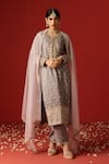 Buy_OHH CROW_Grey Cotton Silk Hand Embroidered Sequins Scoop Zari Kurta Pant Set _at_Aza_Fashions