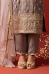 Shop_OHH CROW_Grey Cotton Silk Hand Embroidered Sequins Scoop Zari Kurta Pant Set _Online_at_Aza_Fashions