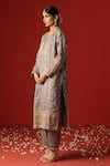 OHH CROW_Grey Cotton Silk Hand Embroidered Sequins Scoop Zari Kurta Pant Set _at_Aza_Fashions