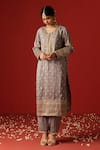 Buy_OHH CROW_Grey Cotton Silk Hand Embroidered Sequins Scoop Zari Kurta Pant Set 