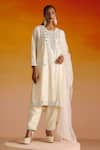 Buy_OHH CROW_Ivory Raw Silk Hand Embroidered Mirror Work U Neck And Beads Kurta Pant Set _at_Aza_Fashions