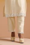 Shop_OHH CROW_Ivory Raw Silk Hand Embroidered Mirror Work U Neck And Beads Kurta Pant Set _Online_at_Aza_Fashions