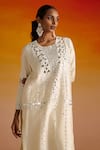 OHH CROW_Ivory Raw Silk Hand Embroidered Mirror Work U Neck And Beads Kurta Pant Set _at_Aza_Fashions