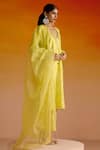 Shop_OHH CROW_Yellow Raw Silk Hand Embroidered Mirror Work Deep Plunge Kurta Pant Set _Online_at_Aza_Fashions