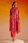 Buy_OHH CROW_Red Raw Silk Hand Embroidered Mirror Work U Neck And Beads Kurta Pant Set _at_Aza_Fashions