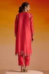 Shop_OHH CROW_Red Raw Silk Hand Embroidered Mirror Work U Neck And Beads Kurta Pant Set _at_Aza_Fashions