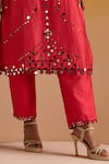 OHH CROW_Red Raw Silk Hand Embroidered Mirror Work U Neck And Beads Kurta Pant Set _at_Aza_Fashions