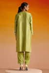 Shop_OHH CROW_Green Raw Silk Hand Embroidered Mirror Work Notched And Beads Kurta Pant Set _at_Aza_Fashions