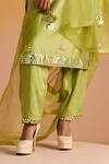 OHH CROW_Green Raw Silk Hand Embroidered Mirror Work Notched And Beads Kurta Pant Set _at_Aza_Fashions