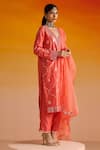 OHH CROW_Pink Raw Silk Hand Embroidered Mirror Work Deep Plunge And Beads Kurta Pant Set _Online_at_Aza_Fashions